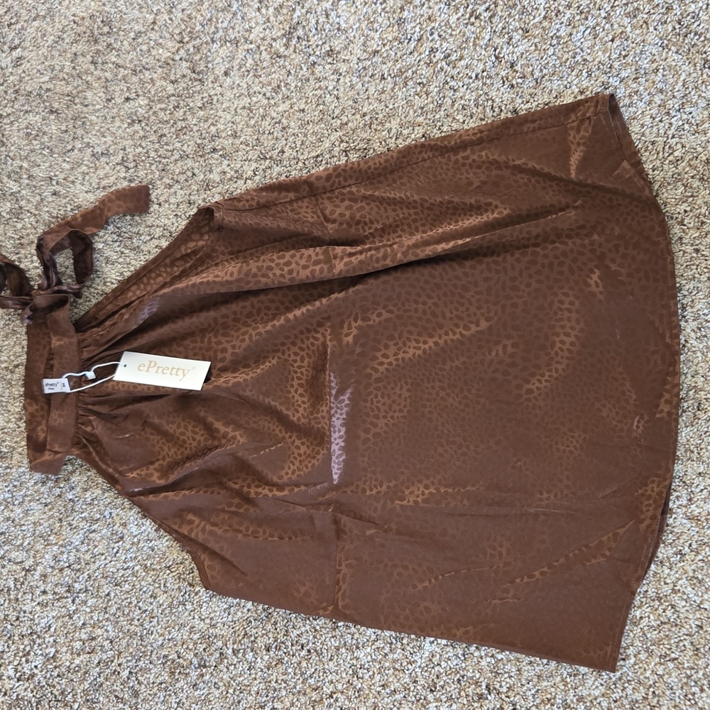 ePretty Brown Halter Neck Satin Blouse - Medium